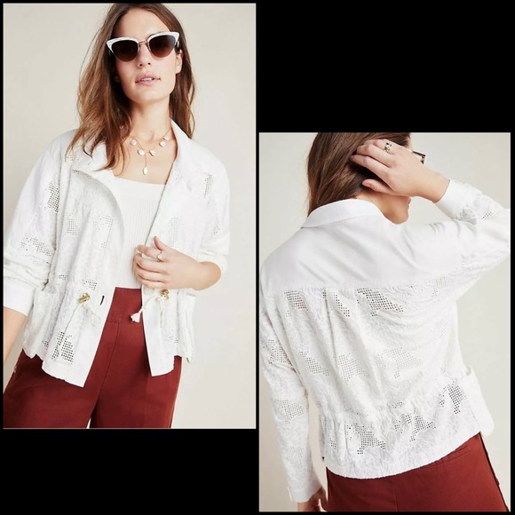 Anthro White Eyelet Lace Anorak Jacket - Picture 2 of 16